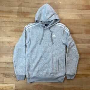 Adidas Gray Typography Jacquard Embossed Raised Letters Hoodie
 Men’s Medium